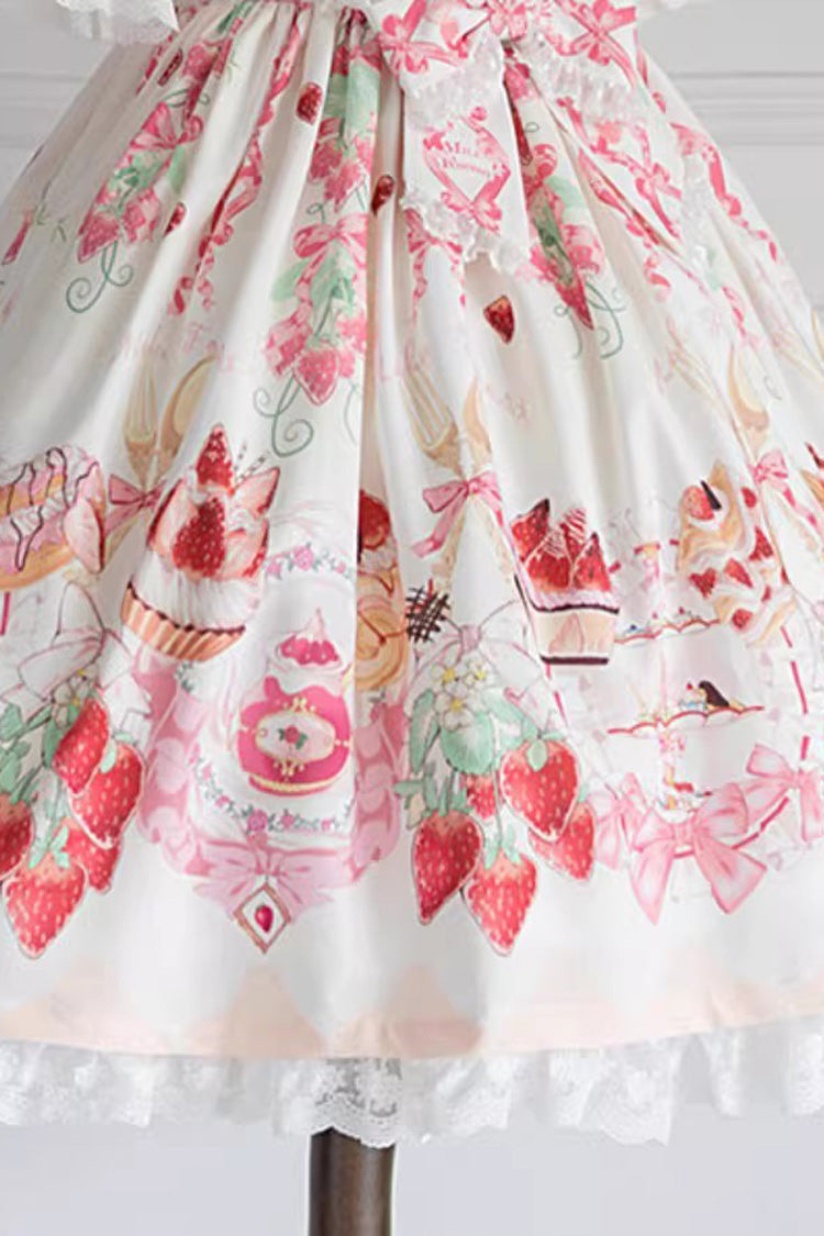 Sleeveless Ruffled Bow Sweet JSK with Print - Strawberry Feast