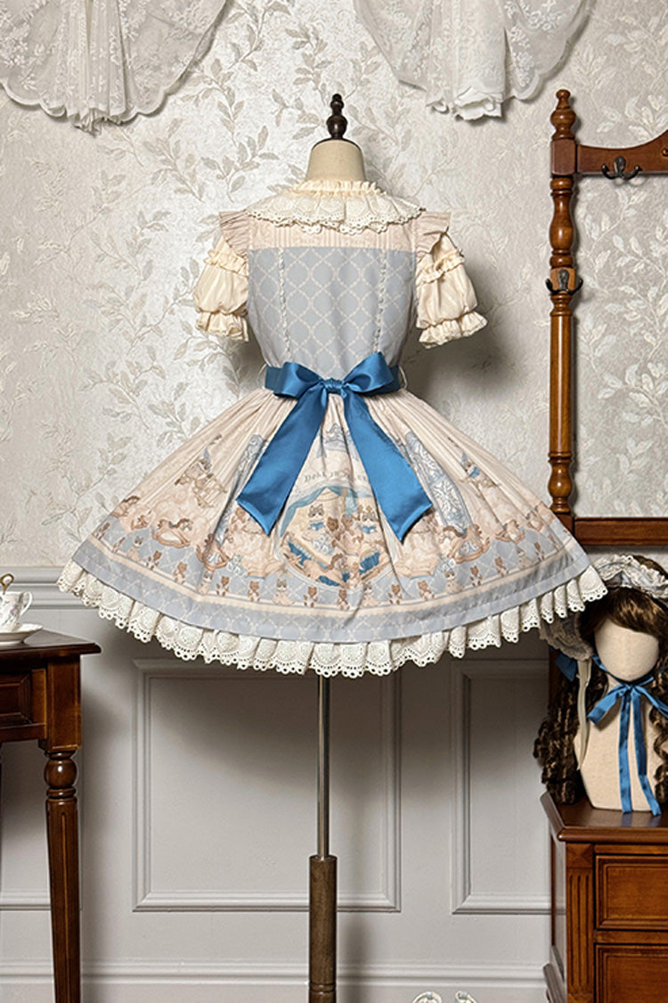 Fairy Tale Sleeveless Ruffle Bow JSK Dress with Print - Two Tones