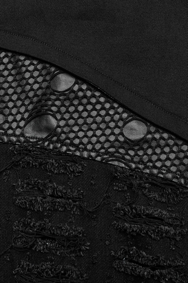 Women's Steampunk Straight Pants with Mesh Rips & Embossed Stitching