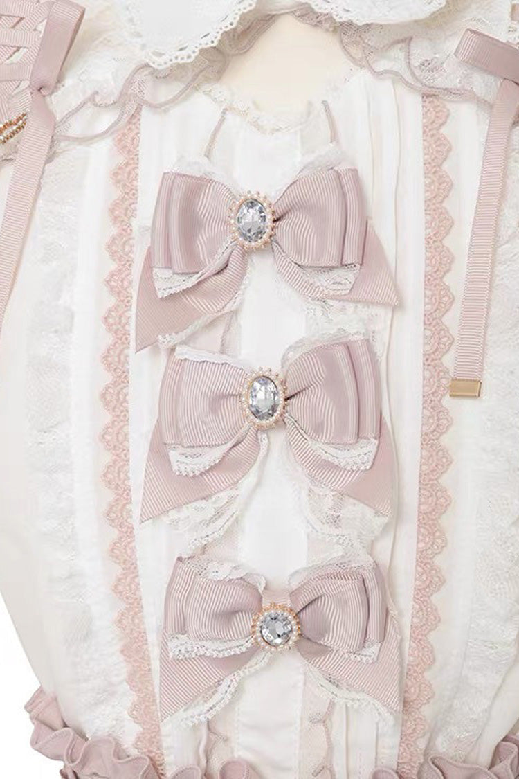Lapel Off-Shoulder Bow Blouse - Spliced Lace