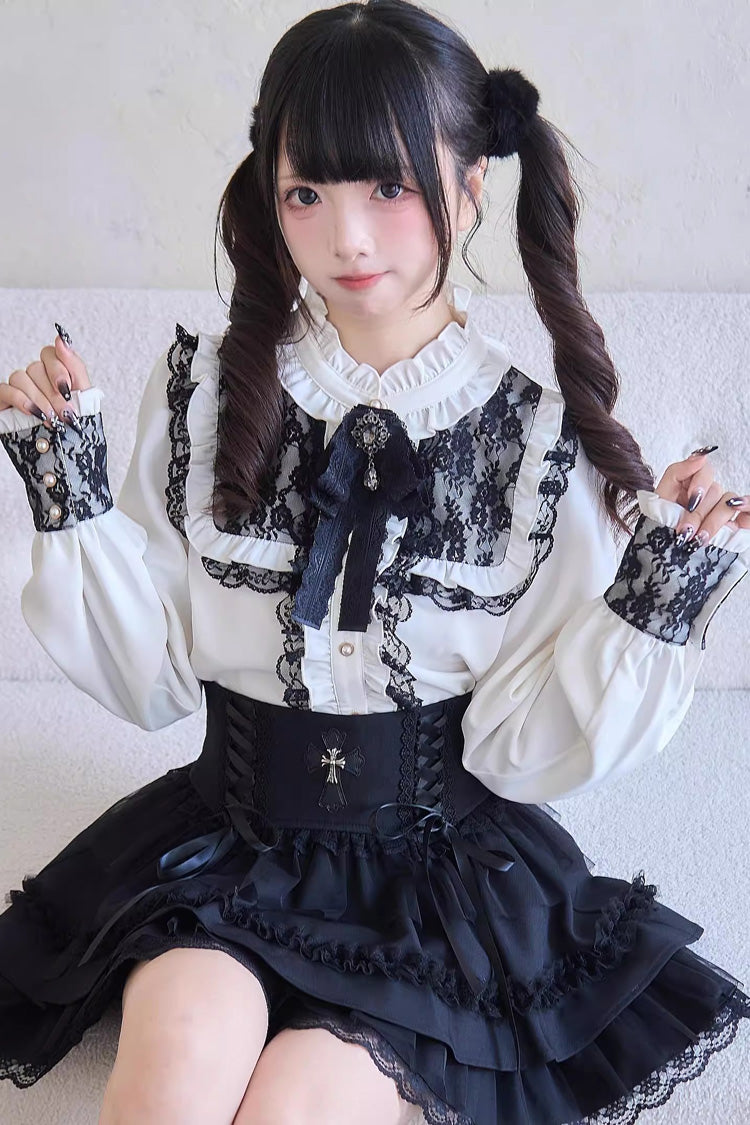 Printed Lace-Up Ruffle Skirt - Jirai Kei Fashion