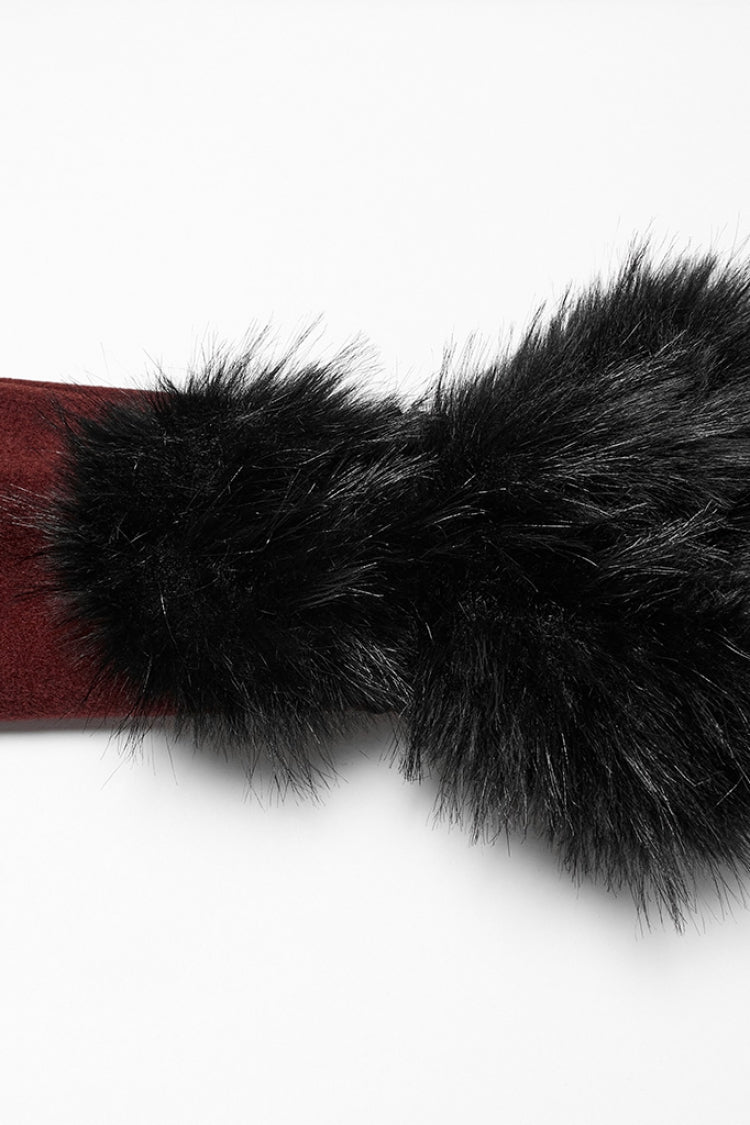 Crimson Faux Fur Lace-Up Detachable Gothic Coat