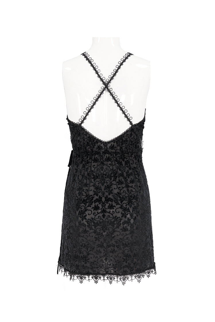 Velvet Jacquard Lace-Up Gown with Deep Neckline