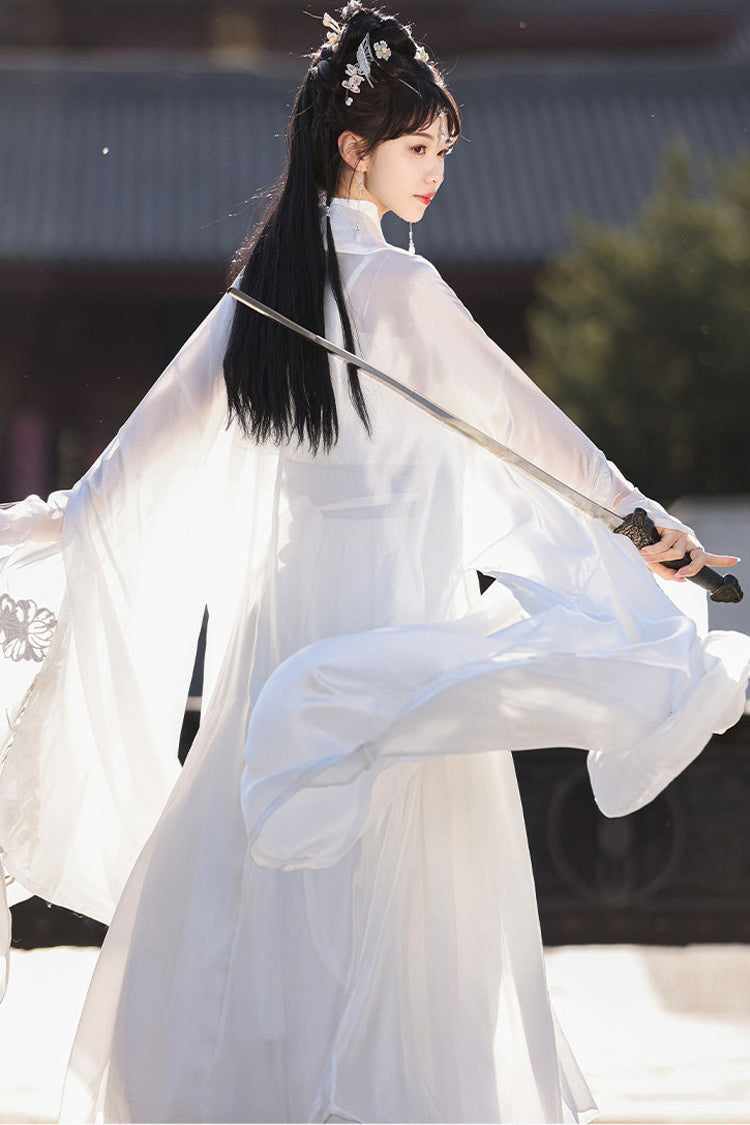 Ivory High Waisted Embroidered Hanfu Dress Set - Silver Moon