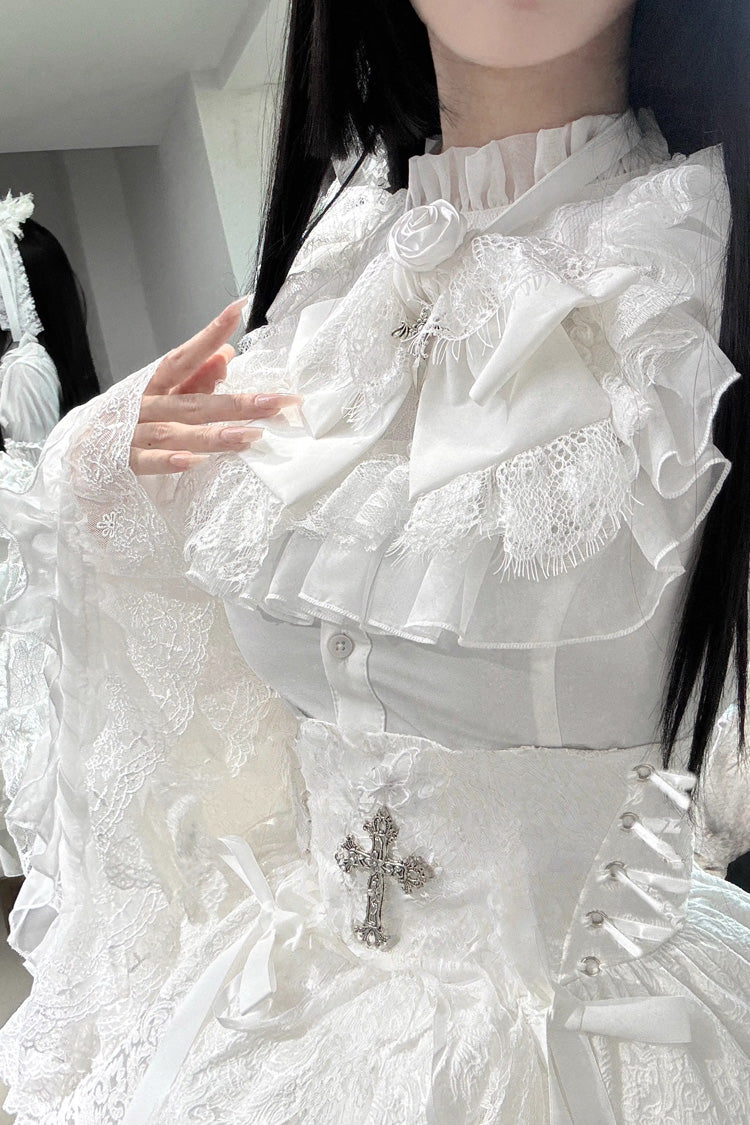 Ivory Long Hime Sleeve Ruffled Bow Gothic Skirt Dress Set