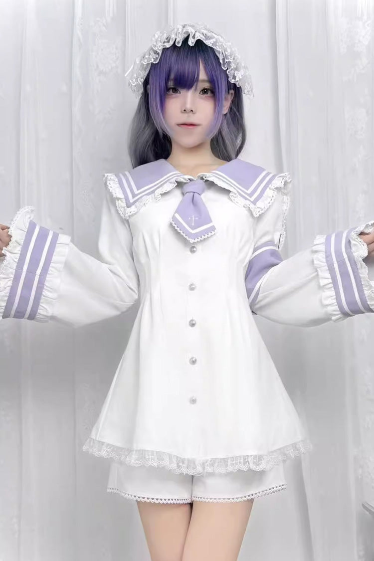 Lace Trim Bow Detail Jirai Kei Dress and Shorts Set