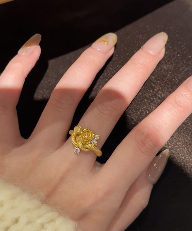 Antique Piece Set Floral Two Zircon Snake Gold Rings