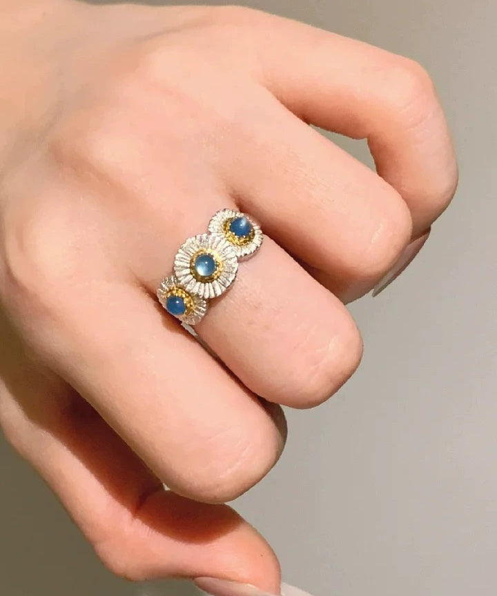 Little Daisy Blue Art Rings Chalcedony Alloy Zircon