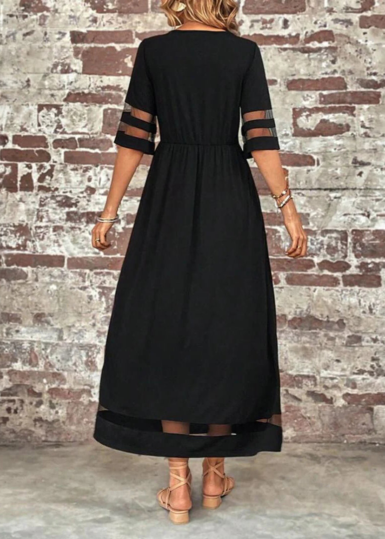 Summer Tulle Patchwork Black O-Neck Bohemian Dress Long
