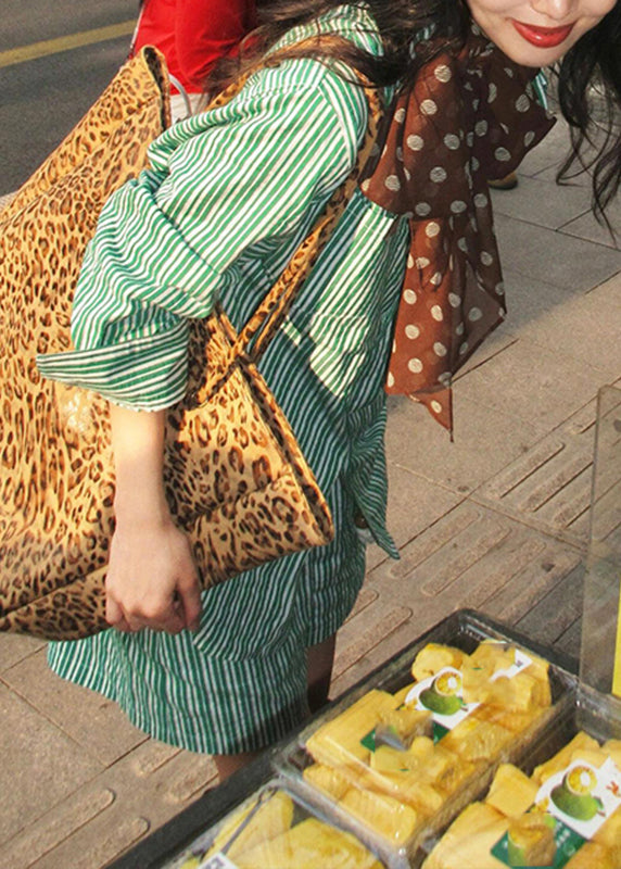 Green Summer Bohemian Shorts Striped And Peter Shirts Two Set Pan Collar Pieces