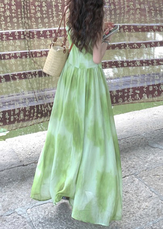 Maxi Tie Neck Sleeveless Dye Green V Dresses Chiffon Vacation Boutique
