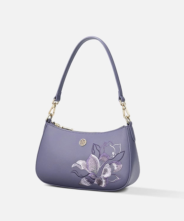 Boutique Bag Purple CrossBody Leather Calf Embroideried