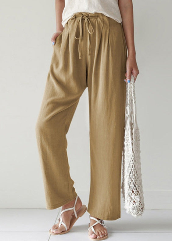 Cotton Pants Up Casual Pockets Lace Blue Summer