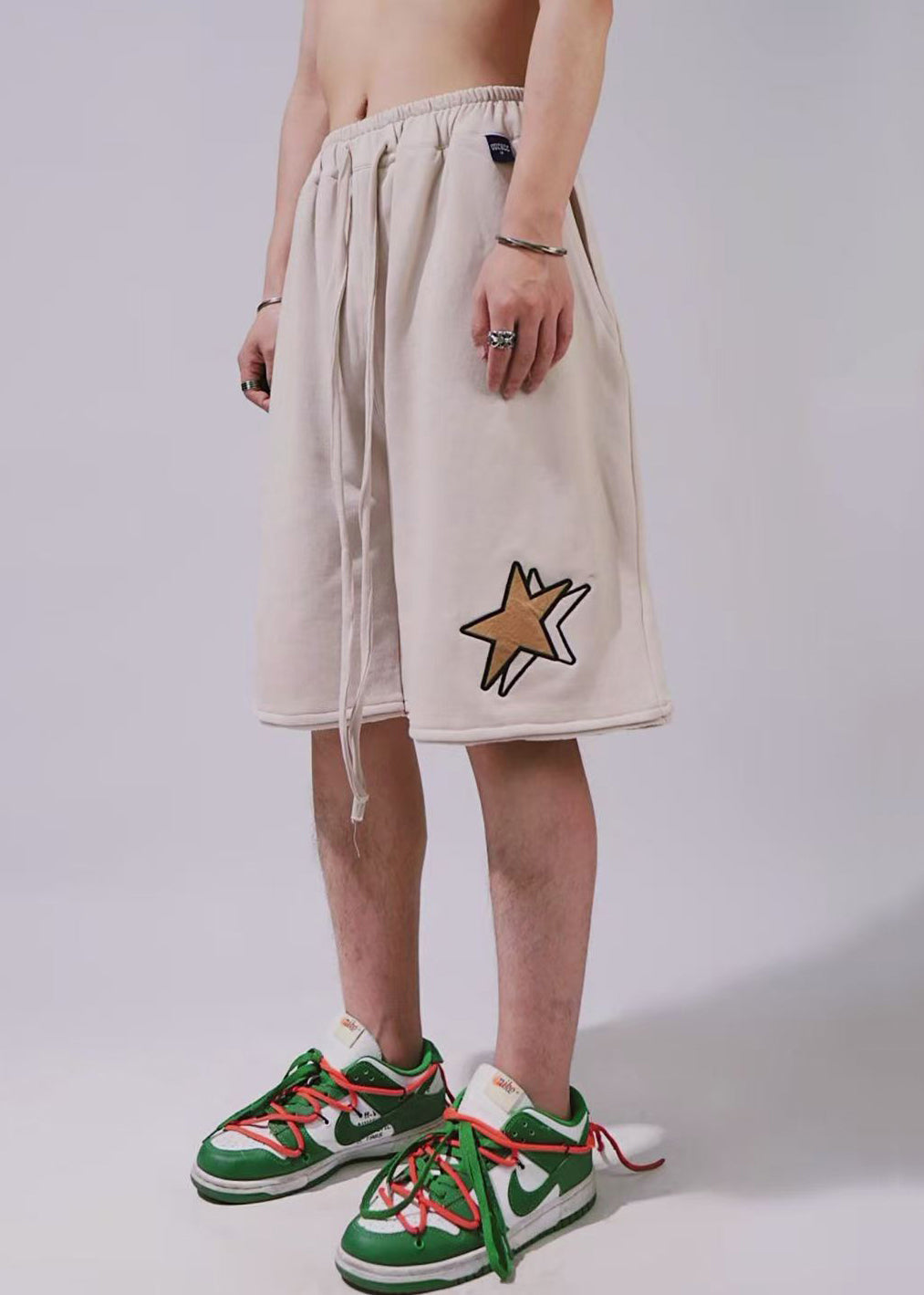 Elastic Men Cotton Khaki Print Summer Casual Shorts Waist