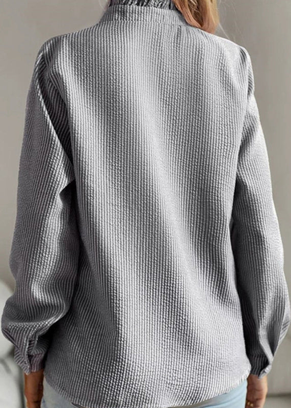 Collar Shirts Sleeve Lantern Ruffled Chic Stand Black