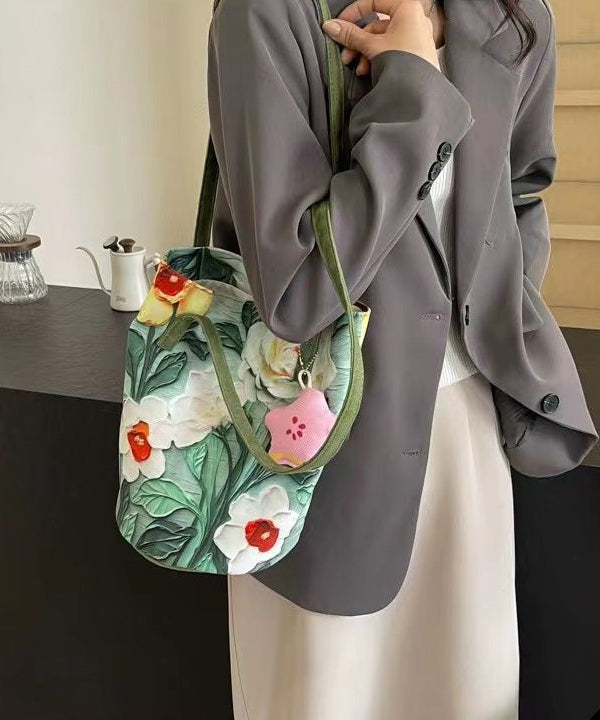 Large Chic Paitings Bucket Grass Bag Green Capacity