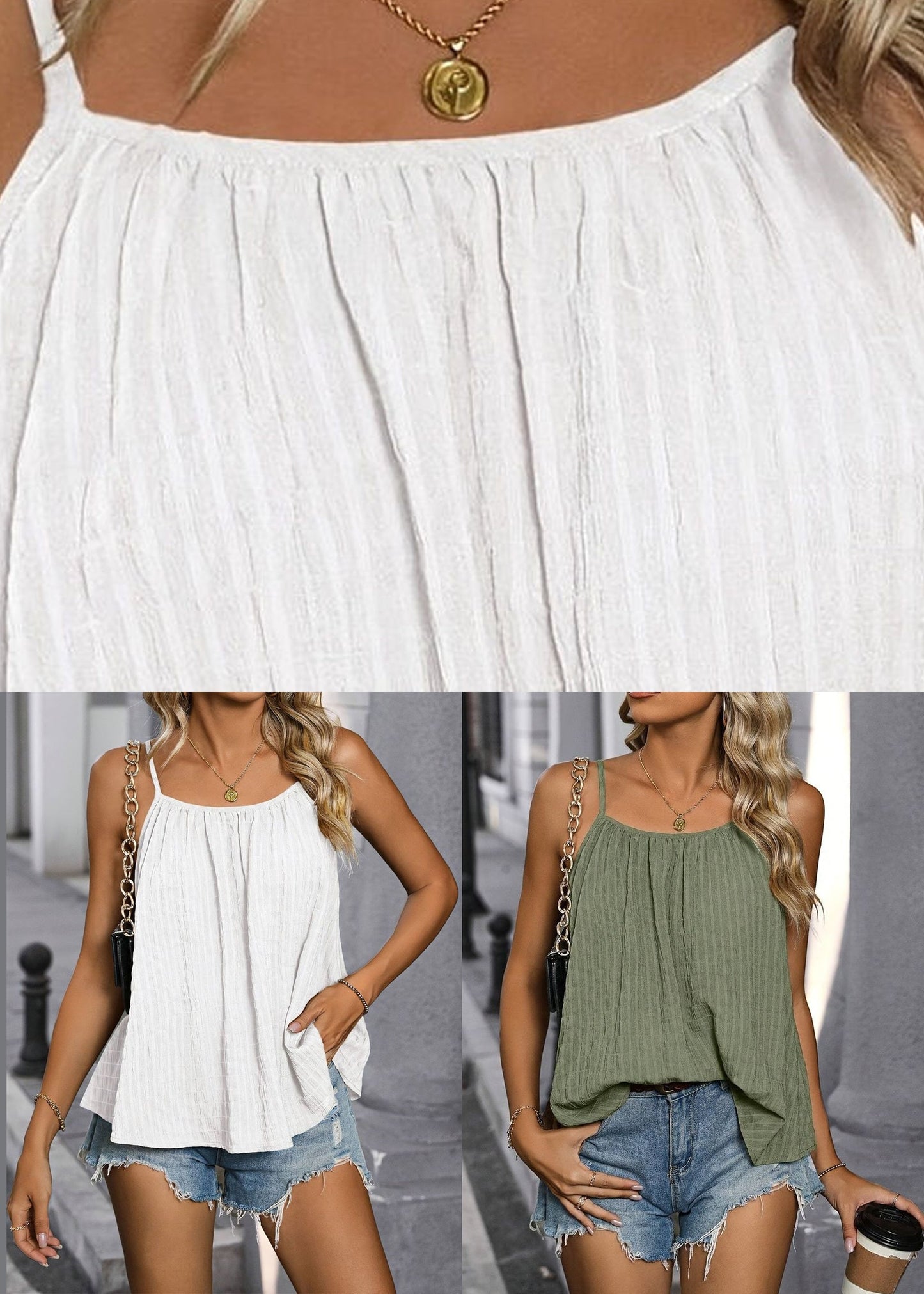 Vest Green Solid Loose Chic Sleeveless