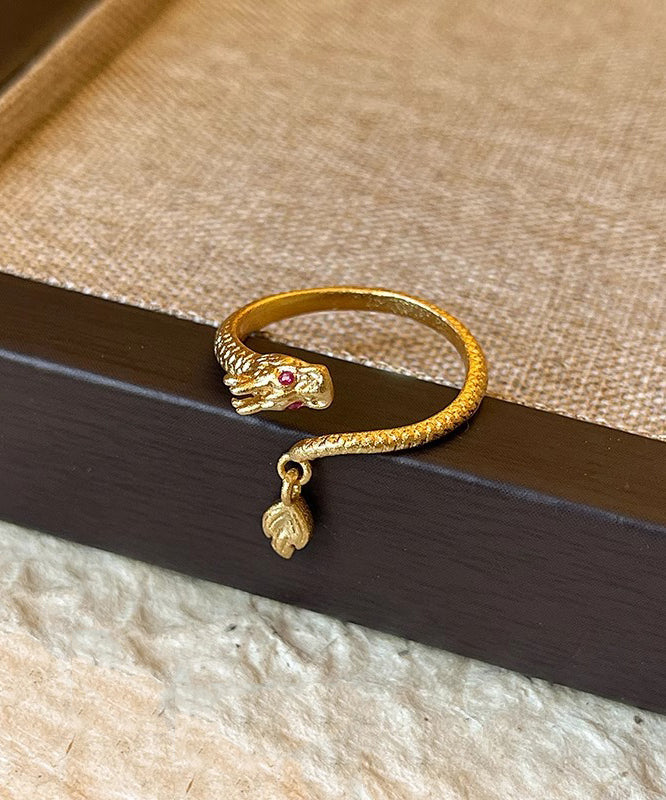Open Overgild Shaped Style Dragon Gold Copper Rings Chinese