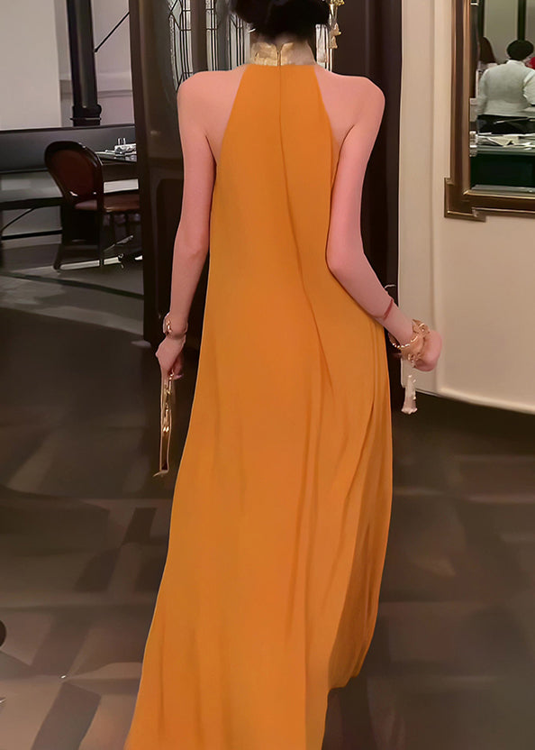 Long Collar Yellow Style Dress Stand Chinese Patchwork Summer