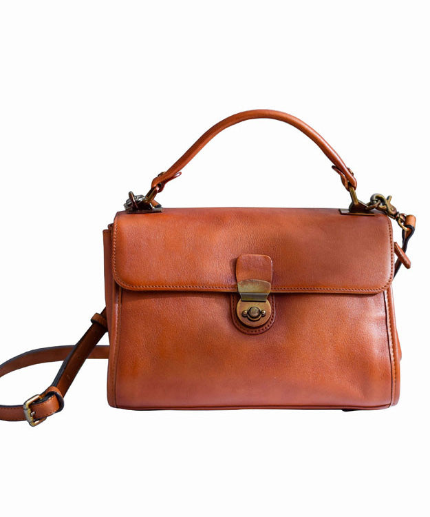 Durable Versatile Classy Leather Bag Messenger Orange Solid