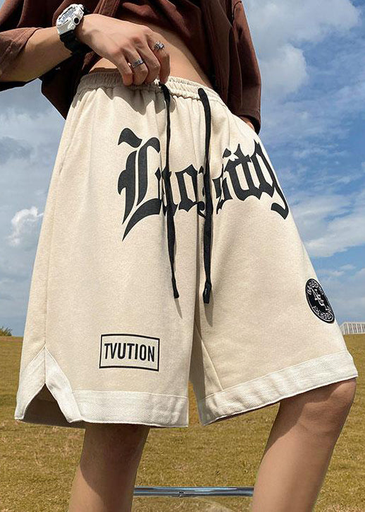 Orange Elastic Letter Cozy Waist Summer Shorts Mens Cotton