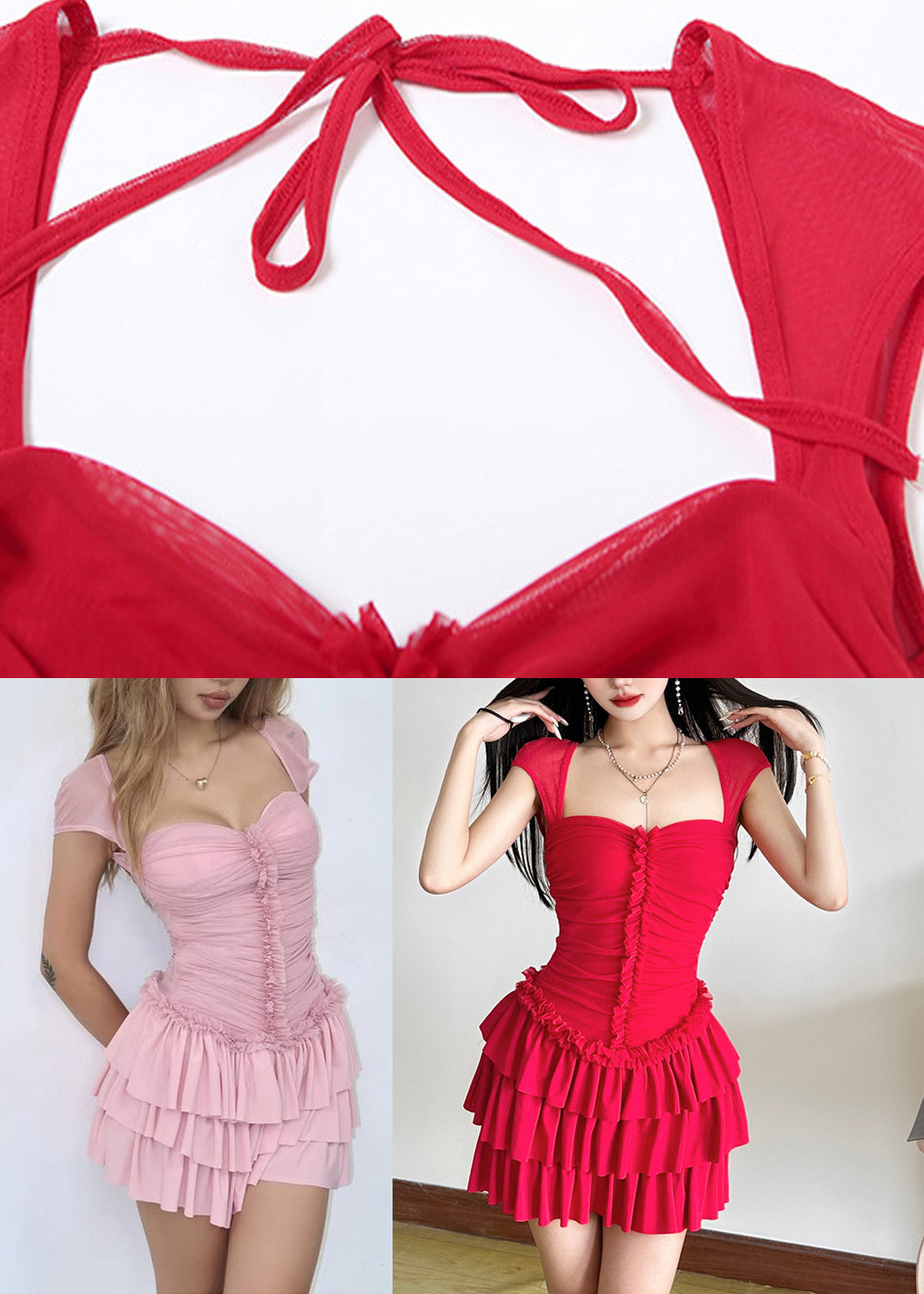 Cute Dresses Summer Collar Mid Backless Pink Square