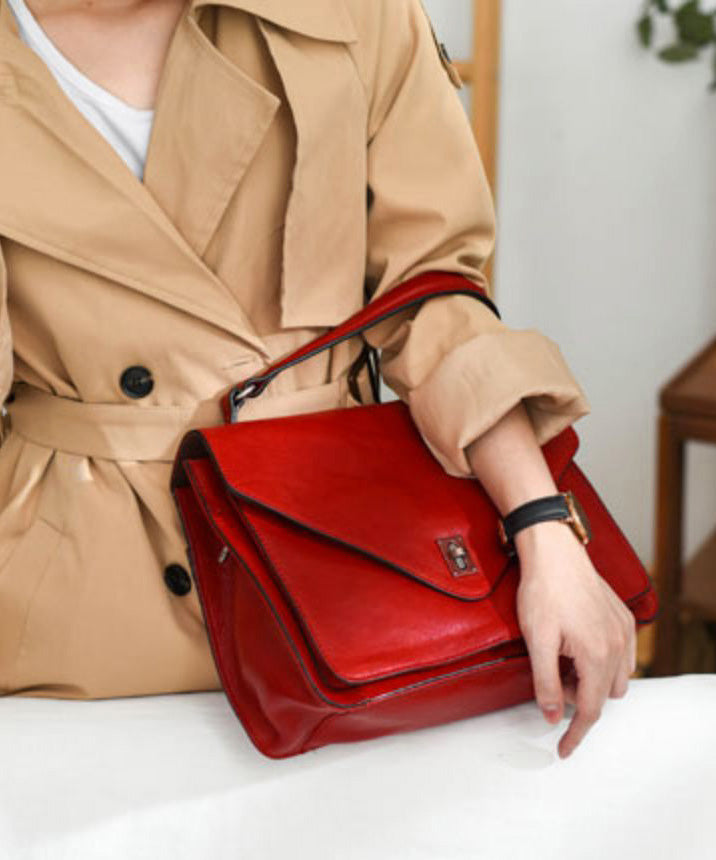 Tote Orange Leather Solid Handbag Durable Elegant