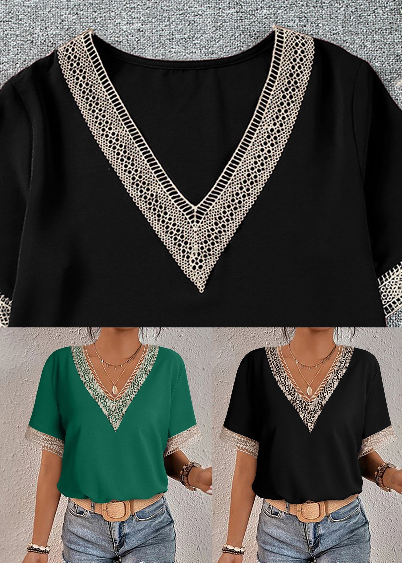 Lace Black T Patchwork French Summer Shirts