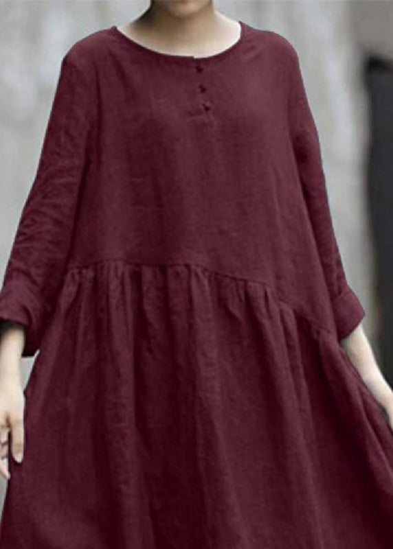 Robe Fall Patchwork Dresses Handmade O-Neck Red Pockets