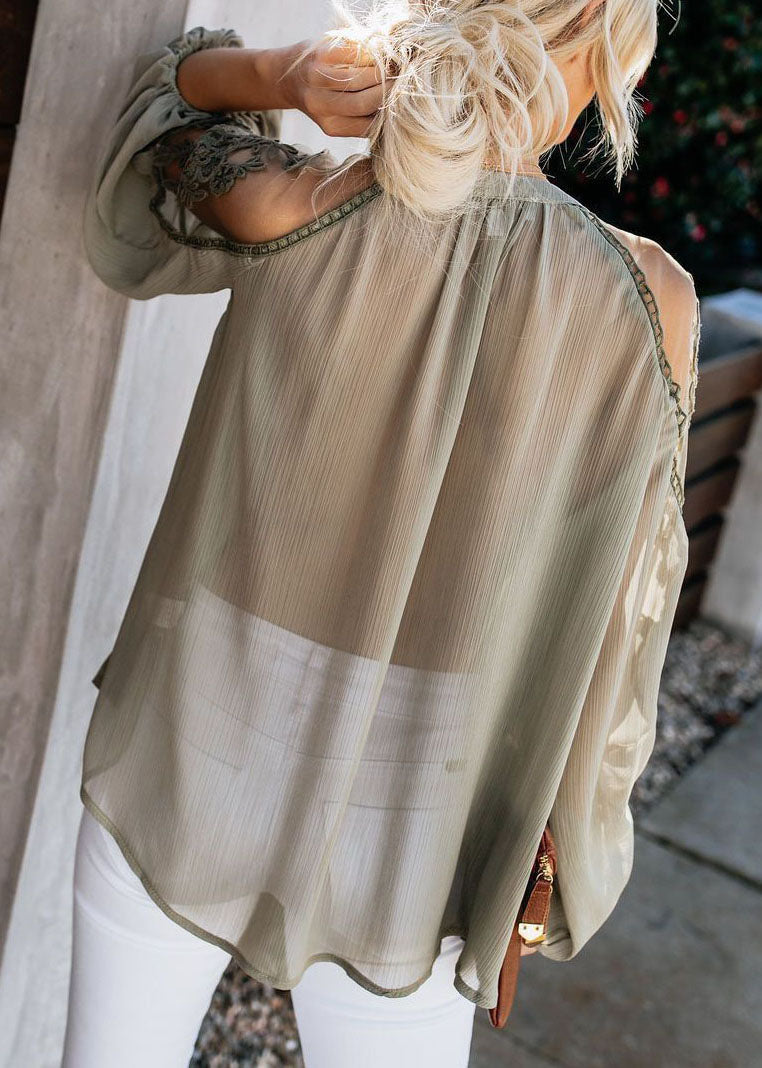 Green Chiffon Army Italian Fall Top Patchwork Tulle