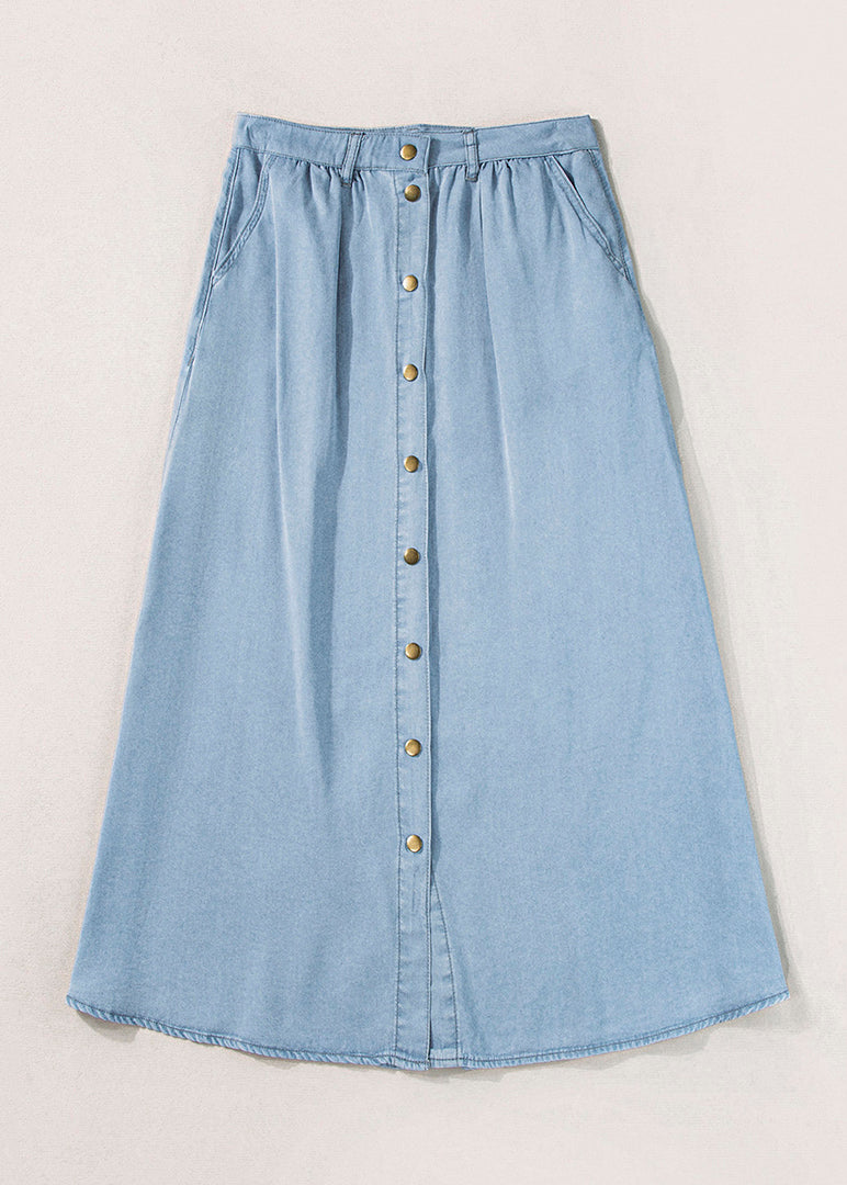 High Blue Light Summer Italian Pockets Skirt Denim Waist