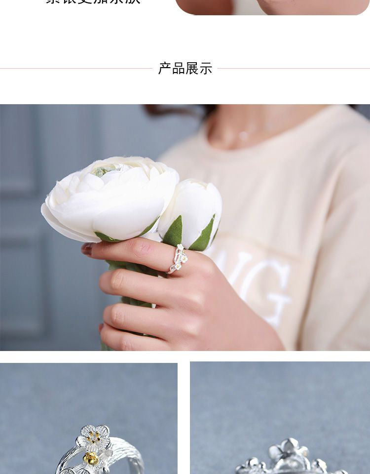 Silver Sterling 925 Ring Floral Open
