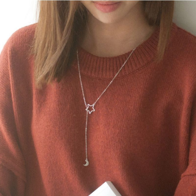 925 Necklace Silver Pendant Star Moon Sterling and
