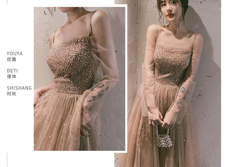 Puff-Sleeve Gown Sequined A-Line Evening