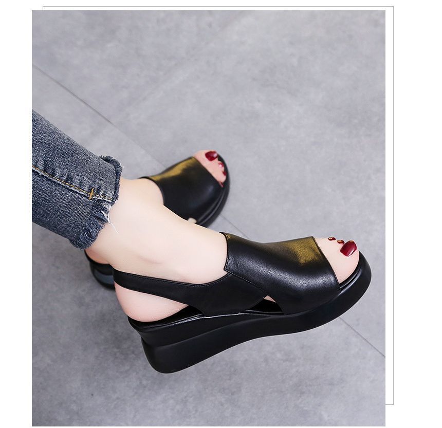 Peep-Toe Slingback Platform Sandals Wedge-Heel