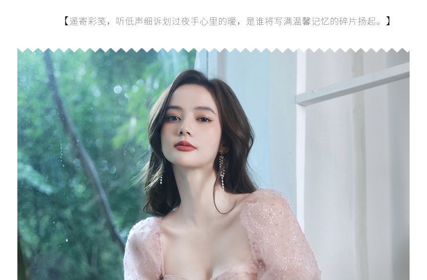 Puff-Sleeve Dotted Dress A-Line Prom