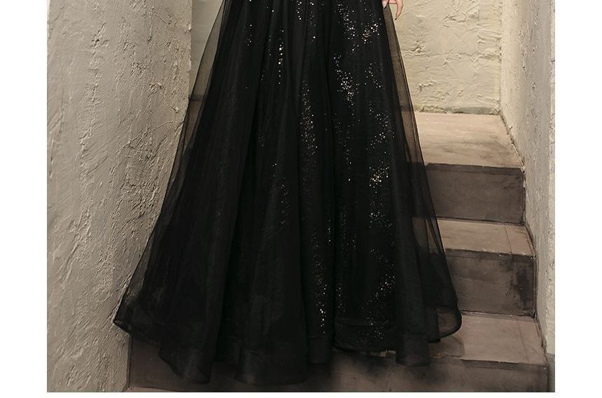 Evening Long-Sleeve A-Line Gown Sequin