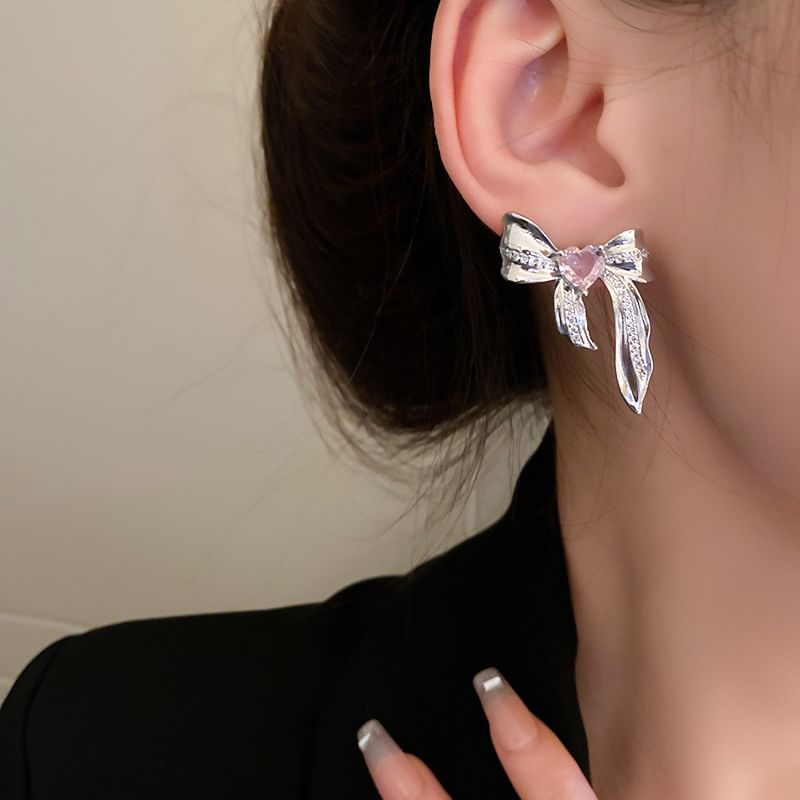 Earring designs) Heart Rhinestone (various Bow / Alloy