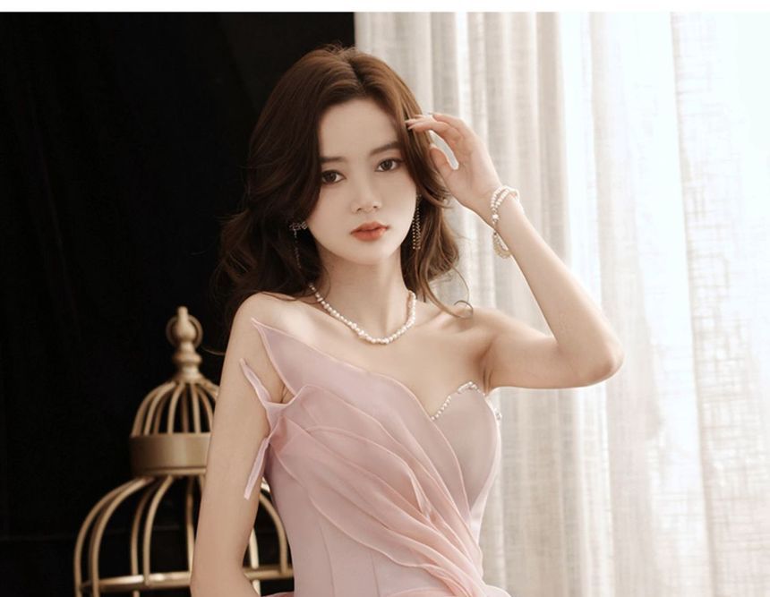 Gown Evening Mesh A-Line Strapless