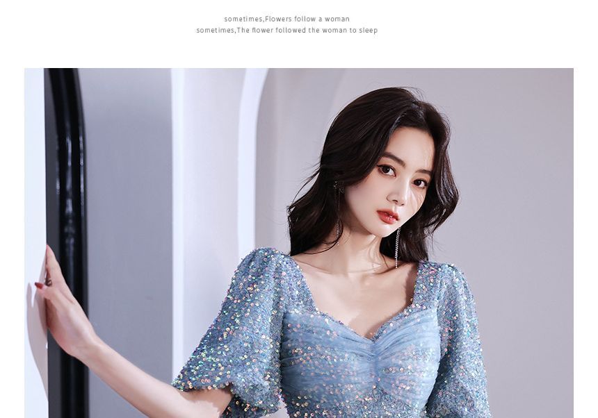 Gown Evening V-Neck Glitter Mermaid