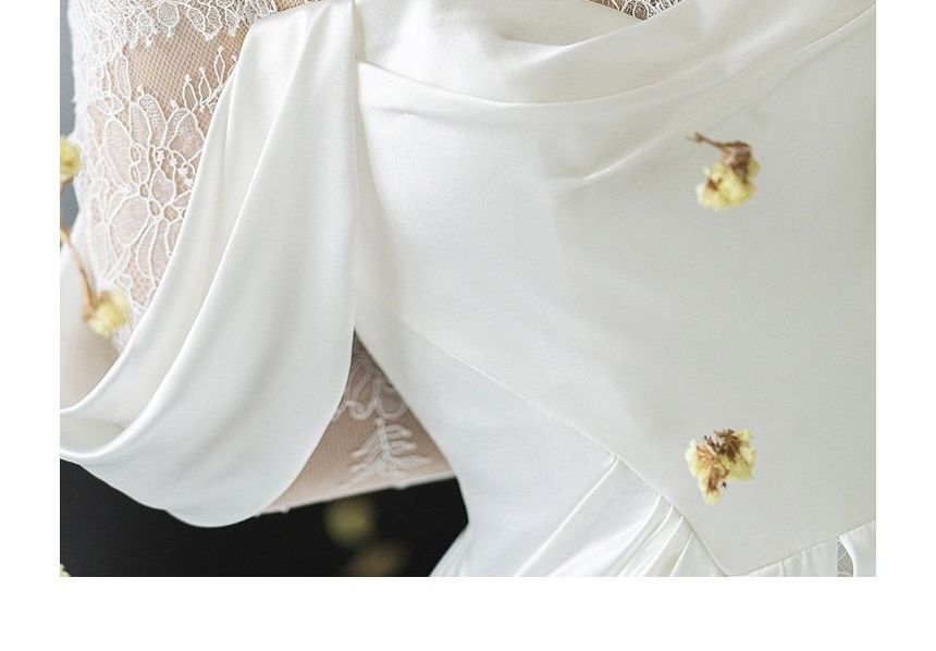 A-Line Long-Sleeve Gown Panel Off-Shoulder Plain Lace Wedding