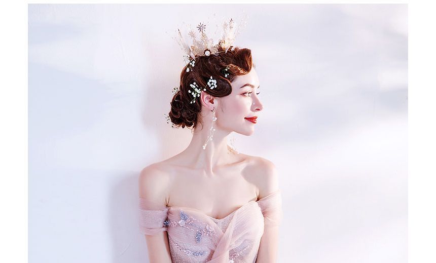 Gown Evening A-Line Floral Off-Shoulder Glitter