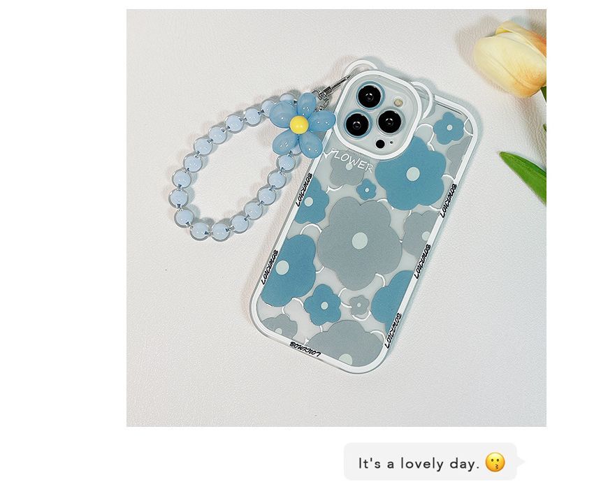 Case Transparent Flower Phone Chain Bead