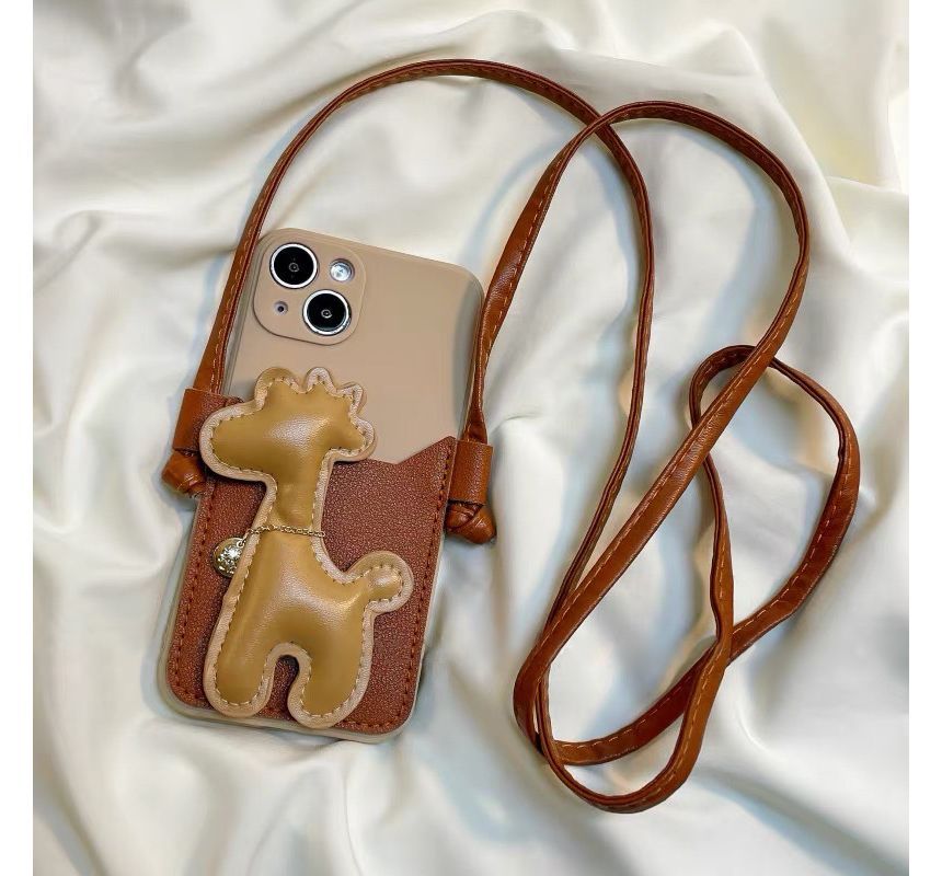 Strap Crossbody Case Faux Pearl Phone Giraffe
