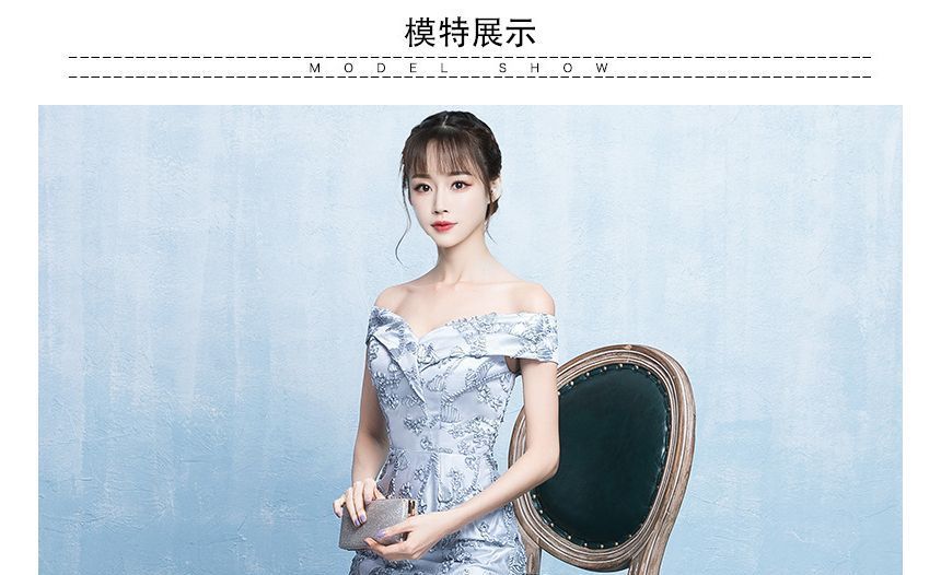 Gown Evening Bodycon Floral Print Off-Shoulder