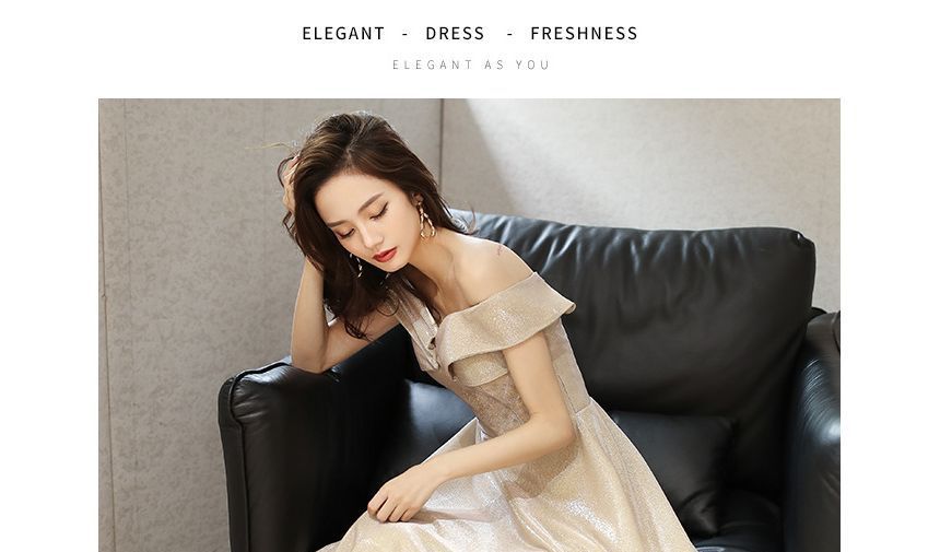 A-Line Off / Evening Dress Gown Glitter Cocktail Shoulder