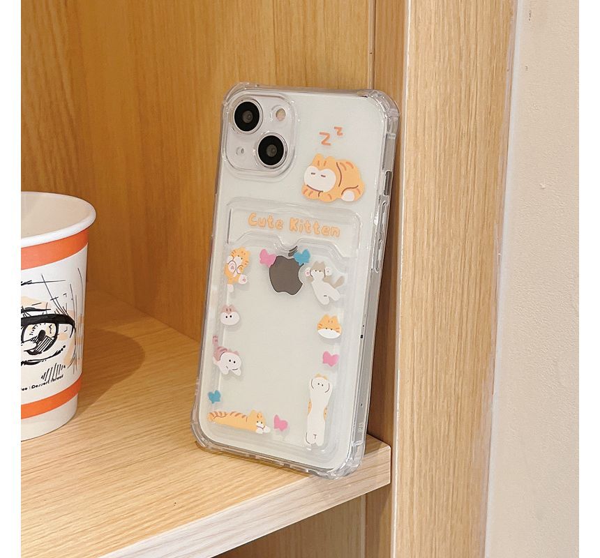 Holder Cat Print Card Phone Case