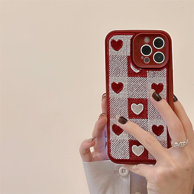 Heart Print Phone Plaid Case