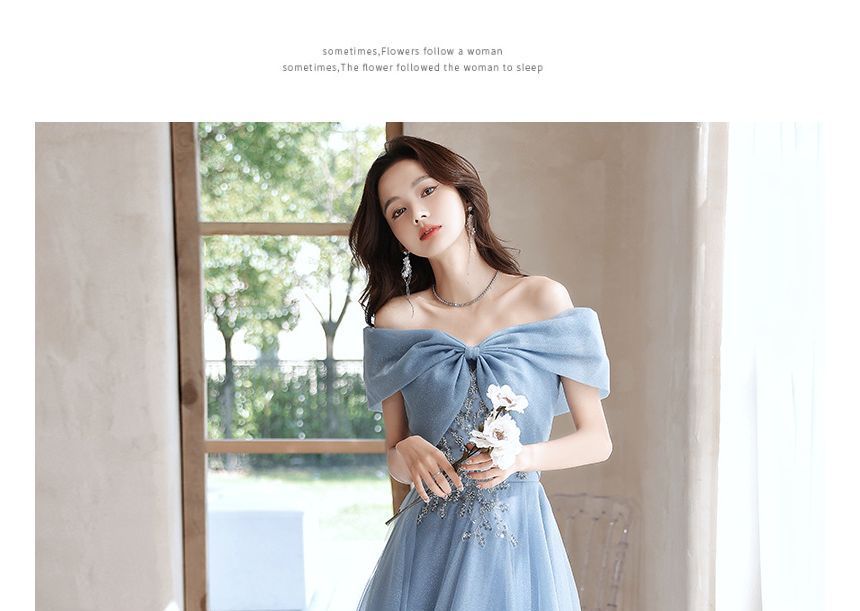 / Midi Dress Gown Sequin Off-Shoulder Evening A-Line
