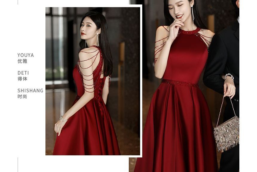 Evening Plain A-Line Halter Gown
